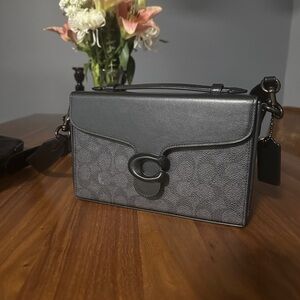 Coach Black Leather Tabby Box Bag in Signature Canvas